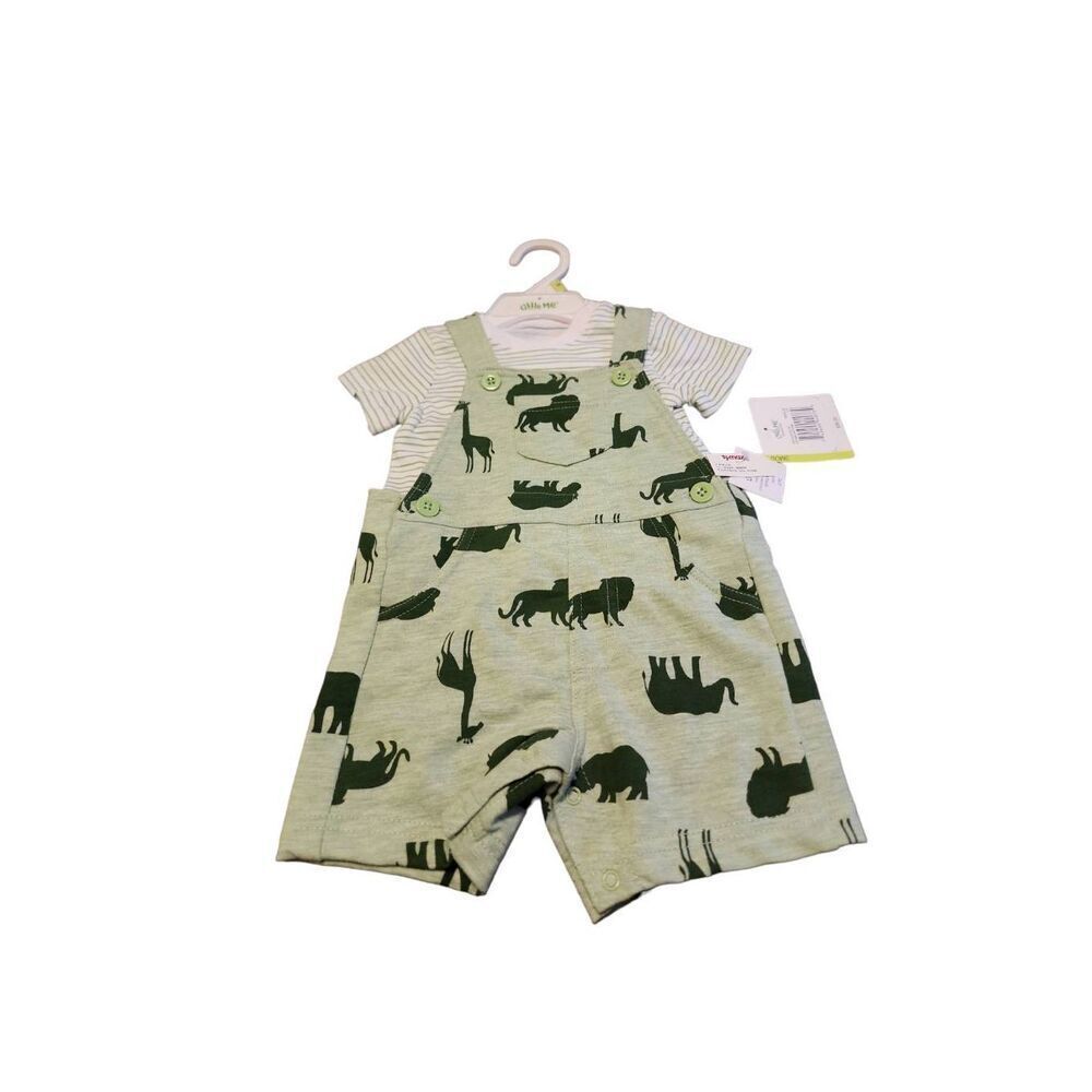 NEW Little Me Boys Green Novelty Jungle Animal Soft Overall Bibs sz 3 Mo - Picture 2 of 3